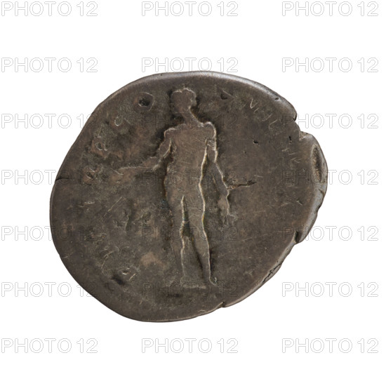 Denarius, Trajan (53–117; Roman emperor 98–117). Obverse: bust of the emperor with laurel wreath and drapery to the right; legend IMP CAES NER TRAIAN OPTIM DAC PARTHICO. Reverse: the naked genius stands turned left, holding a patera, ears of corn at left; legend PM TR P COS VI. Roman Empire, 114–117. Rome. Coin; weight 2.90 g; axis 180°.