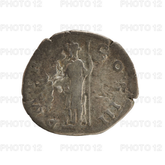 Denarius, Hadrian (76–138; Roman emperor 117–138). Obverse: bust of the emperor with a laurel wreath and drapery to the right, inscription 'ESAR TRAIAN HADRIANVS AVG'. Reverse: Pax standing left, holding a branch and a scepter, with inscription 'PMTRP COS III'. Date: 119–122. Roman Empire (27 BC–476), Rome. Coin; weight 2.72 g; axis 180 degrees.