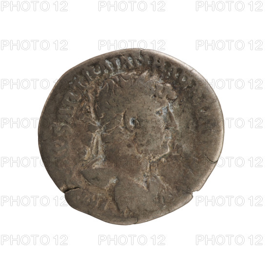denarius, Hadrian (76–138; Roman emperor 117–138), busts, treasures (numism), bust of the emperor, Roma (mythology), Roma sitting on armor, Hadrian — iconography, Victoria (attribute). Obverse: IMP CAESAR TRAIAN HADRIANVS AVG — Emperor's head with a laurel wreath and drapery on the left shoulder facing right. Reverse: PM TR P COS III — Roma sitting on armor turned left; in her hands she holds Victoria and in the left a spear. 119–122, Roman Empire (27 BC–476), Rome; coin, weight 2.72 g, axis 180 degrees.