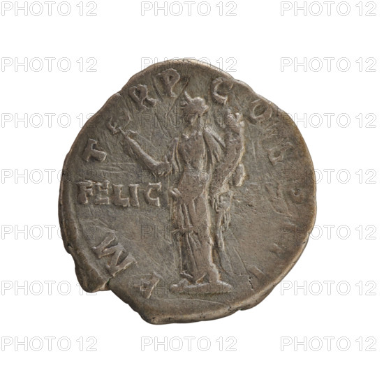 Denarius, Hadrian (76–138; Roman emperor 117–138). Obverse: Bust of the emperor with a laurel wreath and drapery on the left shoulder, facing left. Inscription: IMP CAESAR TRAIAN HADRIANVS AVG. Reverse: Felicitas standing facing left, holding a caduceus in the right hand and a cornucopia in the left; legend FELIC AVG. Date: 119–122 CE. Roman Empire. Rome. Coin; weight 3.14 g; axis 180 degrees.