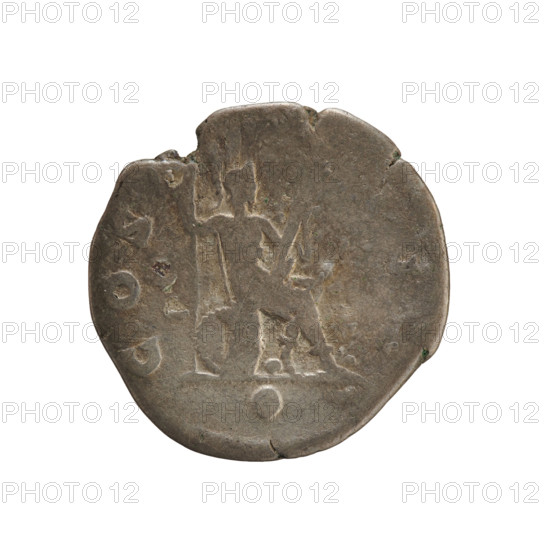Denarius, Hadrian (76–138; Roman emperor 117–138). Obverse: Emperor's bust in a laurel wreath facing right, inscription ADRIANVS AVGVSTVS. Reverse: Roma seated on armor and shield facing right, holding a spear in her left hand and a parazonium in her right; a sphere under the line. Circa 125–128. Roman Empire (27 BC–476). Rome. Coin, weight 2.87 g, axis 180°.