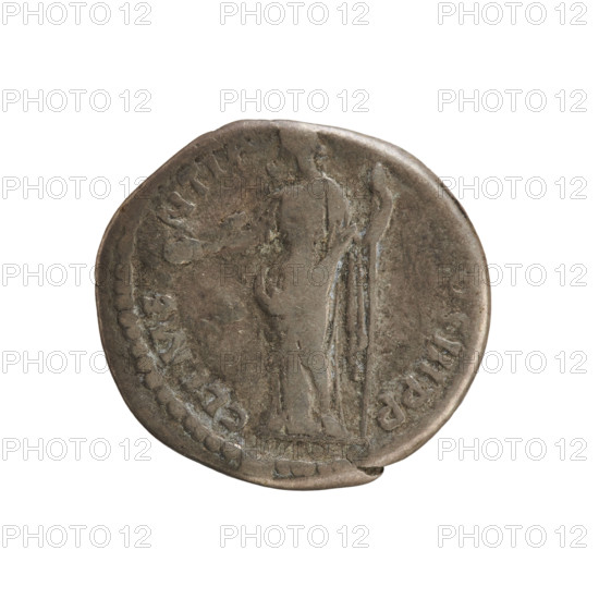 Denarius of Hadrian (76–138; Roman emperor 117–138). Obverse: HADRIANVS AVGV, emperor's head right. Reverse: CLEMENTIA, C·COS·III·PP, Clementia (personification) standing left, holding a patera in her right hand and a scepter in her left. Attributed to c. 132–134 CE. Roman Empire, Rome. Coin; weight 3.00 g; axis 180°.