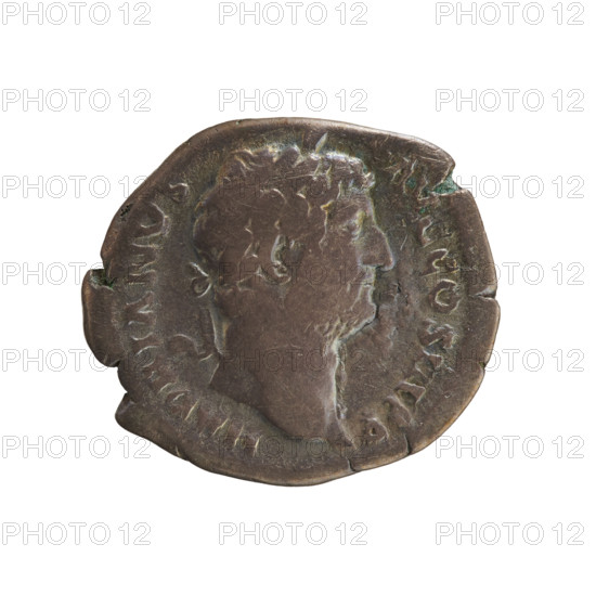 Denarius, Hadrian (76–138; Roman Emperor 117–138). Obverse: Emperor's head with a laurel wreath facing right, inscription HADRIANVS AVG COS III PP. Reverse: FIDES PVBLICA standing turned right, hands holding ears of corn, left arm holding a basket with fruit. Imperial busts; iconography of Fides (Fidelity) with agricultural attributes. Hoard find (Golub). Date: 134–138. Roman Empire (27 BC–476). Rome. Coin; weight 3.04 g; axis 180 degrees.