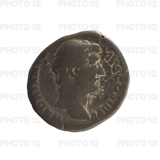 Denarius, Hadrian (76–138; Roman emperor 117–138). Obverse: Emperor's head right; inscription 'HADRIANVS AVG COS III PP'. Reverse: Fortuna standing left, holding a rudder on a sphere and a cornucopia; inscription fragment 'RTV NAAVG'. Dates: 134–138. Roman Empire (27 BC–476), Rome. Coin; weight 2.80 g; axis 180°.