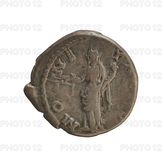 denarius, Hadrian (76–138; Roman emperor 117–138), busts, Hadrian — iconography, cornucopia (attribute), scales (attribute), Coin (personification), imperial busts. Obv. HADRIANVS AVG COS III PP — Emperor's head with a laurel wreath facing right. Rv. MO NE T, G — The figure stands facing left, holds scales in the right hand and a cornucopia in the left. Date: 134–138. Roman Empire (27 BC–476). Rome. Coin, weight 3.12 g, axis 180 degrees.