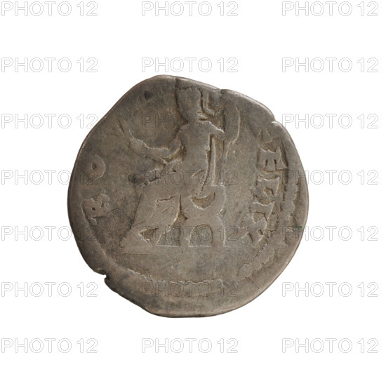 Denarius of Hadrian (76–138; Roman emperor 117–138). Obverse: Emperor's head with a laurel wreath facing right; inscription 'VS AVG COS III'. Reverse: Roma seated on a low chair turned left, holding a branch and a scepter; inscription 'FEL IX'. Roman coin, dated 134–138 CE. Weight 3.18 g; axis 180°.