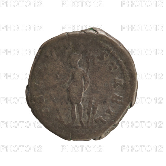 Denarius, Hadrian (76–138; Roman emperor 117–138). Obverse: HADRIANVS AVG COS III PP — Emperor's head with a laurel wreath facing right. Reverse: TELLVS STABIL — Tellus stands turned left, holding a plough in her right hand and a rake in her left; two ears of corn in a field. Attributes: plough, ears of corn; imperial bust. Date: 134–138. Culture: Roman Empire. Place: Rome. Material: coin. Weight: 3.08 g. Axis: 180 degrees.