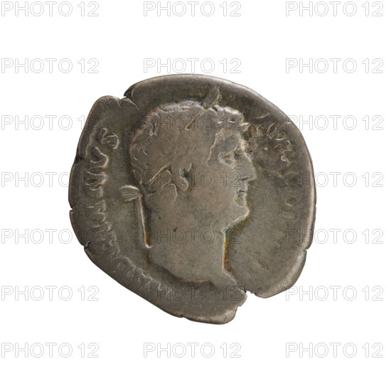 Denarius of Hadrian (76–138; Roman emperor 117–138). Obverse: laureate bust of the emperor right, inscribed 'HADRIANVS AVG COS III PP'. Reverse: Victoria standing right, holding a branch lowered. Iconography: imperial bust and Victoria. Hoard find (Golub). Treasure/numismatic object. Date: 134–138 CE. Roman Empire (27 BC–476). Rome. Coin, weight 2.82 g, axis 180°.