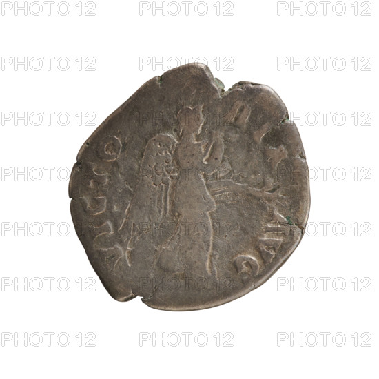 Denarius, Hadrian (76–138; Roman emperor 117–138). Obverse: Emperor's head with a laurel wreath facing right, inscribed HADRIANVS AVG COS III PP. Reverse: Victoria standing turned right, holding a branch lowered, inscribed VICTORIA AVG. Hoard find; treasure context. Date: 134–138. Roman Empire (27 BC–476). Rome. Coin; weight 2.82 g; axis 180°.