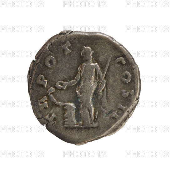 Denarius of Aelius (101–138), successor of Hadrian (136–138). Obverse: head of Aelius right; inscription ADV. L AELIVS AESAR. Reverse: Salus standing left before an altar, feeding a snake with a patera; inscription TR POT COS II. Date: 137. Roman Empire (27 BC–476), Rome. Coin, silver, weight 3.17 g, axis 180°.