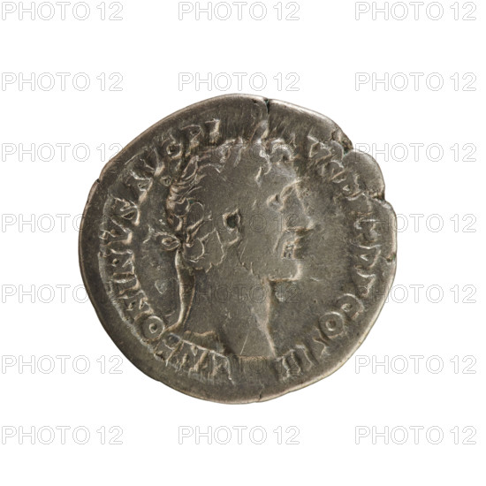 Denarius of Antoninus Pius (86–161; Roman emperor 138–161), 140–143. Obverse: ANTONINVS AVG PIVS PP TR P COS III — emperor's head right, laurel wreath. Reverse: CLEMENTIA AVG — Clementia standing left, holding a patera in her right hand and a scepter in her left. Roman Empire (27 BC–476), Rome. Coin; weight 3.10 g; axis 180°.