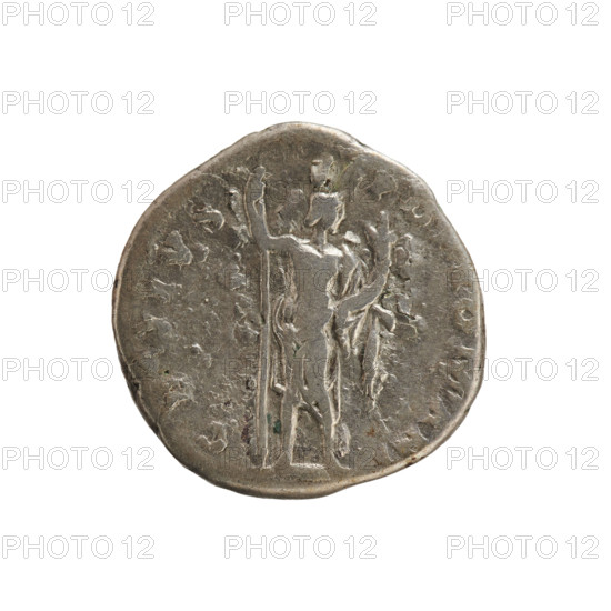 denarius, Antoninus Pius (86–161; Roman emperor 138–161); obverse: bust of Antoninus Pius right, legend ANTONINVS AVG PI V S PP TR P COS III; reverse: Genius of the Roman People standing right, holding a sceptre in his right hand and a cornucopia in his left, legend GENIVS POP ROMANI (partly erased); 140–143 CE; Roman Empire; Rome; coin; weight 3.08 g; axis 180°.