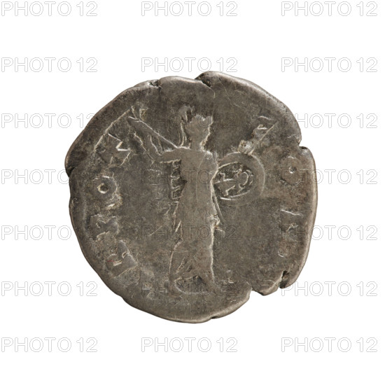 Denarius, Antoninus Pius (86–161; Roman Emperor 138–161). Obverse: Emperor's head with a laurel wreath facing right, inscription ANTONINVS AVG PIVS PP. Reverse: Minerva striding right, holding a spear in her raised hand and a shield in her left, inscription TR POT COS I. Roman Empire, 139. Silver coin, weight 2.59 g, axis 180 degrees.