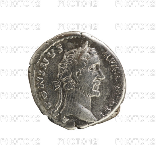 Denarius of Antoninus Pius (86–161; Roman emperor 138–161). Silver coin (weight 3.12 g, axis 180°), struck 158–159, Rome, Roman Empire. Obverse: Emperor's head in a laurel wreath right, inscription 'ANTONINVS AVG PIVS PP', pearl border. Reverse: Veiled emperor stands facing left, holding a patera above a tripod in his right hand, left hand at his side, inscription 'VOTA SVSCEP DECENN III' with 'COS IIII' below the line, pearl border. Iconography: imperial busts; emperor standing in front of a tripod.