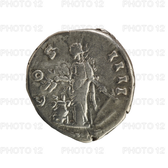 Denarius, Antoninus Pius (86–161; Roman emperor 138–161). Obverse: ANTONINVS AVG PIVS PP TR P XI — emperor's head in a laurel wreath facing right. Pearl border. Reverse: COS IIII — Annona stands facing left, holding ears of corn above a modius in her right hand and an anchor in her left. Pearl border. Silver coin, weight 3.37 g, Rome, AD 147–148, Roman Empire (27 BC–476).