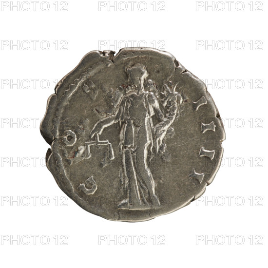 Denarius of Antoninus Pius (86–161; Roman emperor 138–161). Obverse: Emperor's head in a laurel wreath right, inscription 'ANTONINVS AVG PIVS PP TR P XII.' Reverse: Aequitas standing left, holding scales in right hand and cornucopia in left, inscription 'COS IIII.' Pearl border. Date: 148–149. Roman Empire (27 BC–476). Rome. Silver coin, weight 3.60 g.