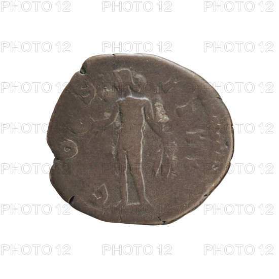 denarius, Antoninus Pius (86–161; Roman emperor 138–161) — obverse: ANTONIN S AVG PIVS PP TR P XIII; emperor's head in a laurel wreath facing right. Pearl border. Reverse: C O S I I I; naked genius (Bonus Eventus) stands turned left, holding a patera in his right hand and ears of corn in his left. Pearl border. Date: 149–150 CE. Roman Empire (27 BC–476). Rome. Coin; weight 2.93 g; axis 180 degrees.