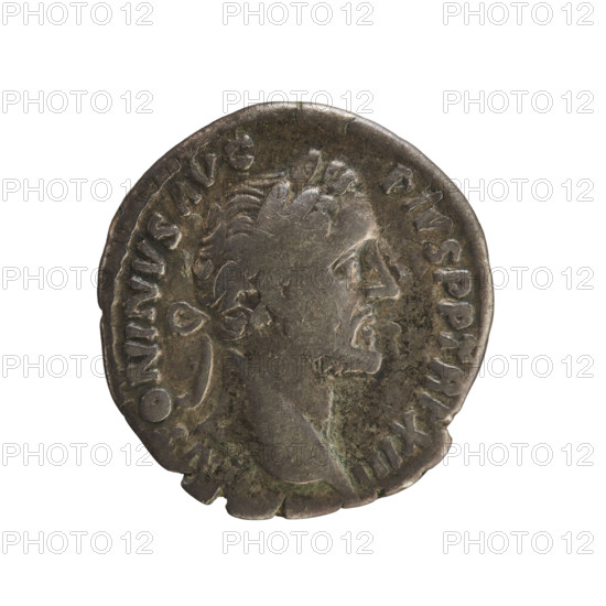 Denarius of Antoninus Pius (86–161; Roman emperor 138–161). Obverse: Emperor's bust in laurel wreath facing right; inscription ANTONINVS AVG PIVS PP TR P XIII; pearl border. Reverse: Fortuna standing facing left, holding a rudder in her right hand and a cornucopia in her left; inscription C O S I I I I; pearl border. Silver coin, weight 3.11 g, axis 180°. Date: 149–150. Roman Empire (27 BC–476), Rome.