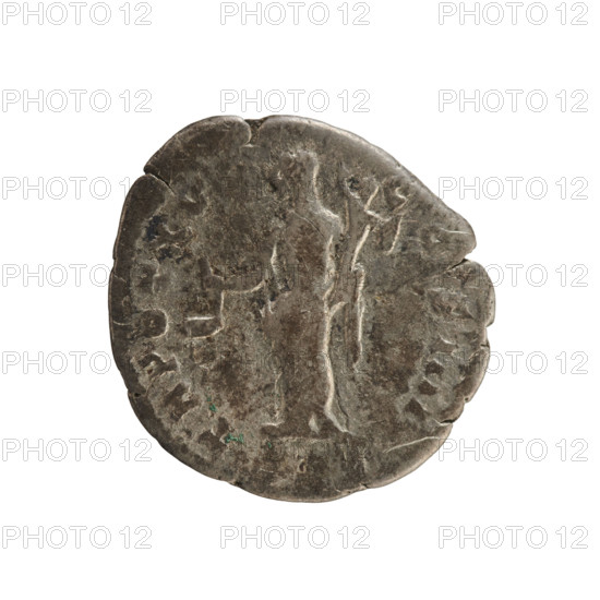 Denarius of Antoninus Pius (86–161; Roman emperor 138–161). Obverse: Emperor's head in a laurel wreath facing right; pearl border; inscription 'ADR AN TONINVS AVG PIVS PP'. Reverse: Vesta veiled, standing left, holding a simpulum in her right hand and a palladium in her left; inscription 'TR POT XV COS IIII'. Date: 151–152. Material: Roman silver coin. Weight: 2.17 g. Axis: 180°.