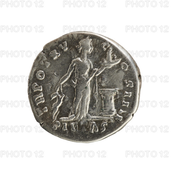 Denarius, Antoninus Pius (86–161; Roman emperor 138–161). Roman silver coin, 151–152 CE. Obverse: Head of the emperor in a laurel wreath to right; legend T AEL H]ADR ANT ONINVS AVG PIVS PP; pearled border. Reverse: PIETAS stands turned right before an altar, holding a goat in his right hand and a basket of fruit in his left; legend TR POT XV C OS IIII beneath. Weight 3.41 g, axis 180°.