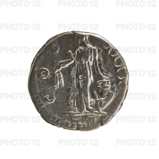 Denarius, Antoninus Pius (86–161; Roman emperor 138–161). Obverse: ANTONINVS AVG PIVS PP TR P XV — head of the emperor in laurel wreath facing right. Reverse: COS IIII — Annona standing facing left; in her right hand she holds ears of corn hanging downwards, her left rests on a modius standing on a ship (half visible). Pearl border. Date c. 151–152. Roman Empire (27 BC–476), Rome. Coin; weight 3.24 g; axis 180°.