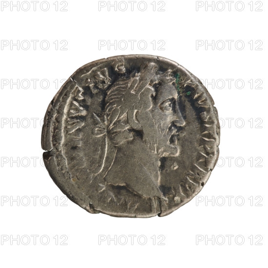 Denarius, Antoninus Pius (86–161; Roman emperor 138–161). Obverse: bust of the emperor wearing a laurel wreath, facing right; legend 'ANTINVS AVG PIVS PP TR P XVI'. Pearl border. Reverse: Fortuna standing facing right, holding a rudder on a sphere in her right hand and a cornucopia in her left; pearl border. Hoard find from Golub (numismatic context). Date: 152–153 CE. Roman Empire (27 BCE–476 CE), Rome. Coin; weight 3.29 g; axis 180°.