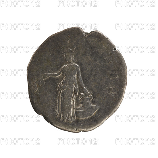 Denarius, Antoninus Pius (86–161; Roman emperor 138–161). Obverse: Emperor's head in a laurel wreath right, legend ANTONINVS AVG PIVS PP TR P XVI, pearl border. Reverse: Annona stands facing left; in her right hand she holds ears of corn hanging downwards, her left hand rests on a modius standing on a ship (only half visible). Attributes: ears of corn, modius; iconography: imperial busts, Annona (personification). Hoard find (Golub). Date: 152–153. Culture/place: Roman Empire, Rome. Coin; weight 2.97 g; axis 180°.