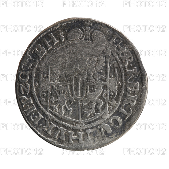 Pfahler, Ernest. Obverse: A bust in armor turned right, girded with a sash, holding a sceptre in his right hand; in front of the bust on the right a helmet with a plume. Below the date numeral 1621. The figure's head divides the inner border. In the rim between the borders: inscription '+GEORG.WILHEL.MVS, GGMZBR'. Reverse: Below the ducal mitre, a five-field coat of arms shield with ornaments. In the rim between the borders an inscription divided by a mitre and ending with a heart: '.RRERT.CV, HVR.FIPZ G, BH ., 1621.' Subject: George William Hohenzollern (Elector of Brandenburg; Duke of Prussia; 1620–1640) — iconography. Place/period: Ducal Prussia (1525–1701), Königsberg. Object: coin; diameter 29.7 mm; weight 6.51 g; axis 90°.