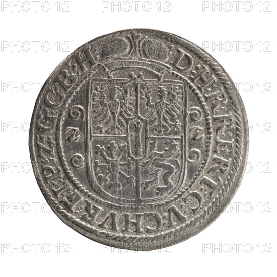 Pfahler, Ernest. Obv. Bust facing right in mitre and electoral mantle. In the right hand a sceptre, the left resting on a sword hilt. The figure's head divides the inner border. In the rim between the borders is an inscription ending with a heart GEORG:WILHELM:V:G:G:M:Z:BRAN. Rev. Below the ducal mitre, a five-field coat of arms with ornaments. On the sides of the shield are the date numerals ZZ. In the rim between the borders an inscription divided by a mitre: DH:R:R:ERT:C:V:CHVR:F:I:P:Z:G:G:B:H:. 1622. Ducal Prussia (1525–1701), Königsberg. Coin; diameter 30.0 mm; weight 6.33 g; axis 320°.
