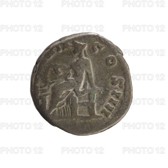 Denarius, Antoninus Pius (86–161; Roman emperor 138–161). Obverse: Emperor's head in a laurel wreath facing right; legend NINVS AVG; pearl border. Reverse: Salus seated facing left, holding a patera in her right hand feeding a snake coiled around the altar. Date: 155–156. Roman Empire (27 BC–476), Rome. Coin; weight 3.50 g; axis 180 degrees. Subjects: Salus (personification), imperial bust; attributes: patera, snake.