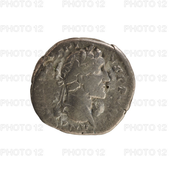 Denarius of Antoninus Pius (86–161; Roman emperor 138–161). Obverse: legend ANT G PIVS PP, imperial bust of Antoninus Pius in laurel wreath facing right. Reverse: TR POT XXI COS IIII, Annona standing right, holding a rudder in her right hand and a modius with ears of corn in her left, the modius resting on her left knee and her left foot on a ship's prow; pearl border. Date: 157–158. Roman Empire (27 BC–476). Rome. Coin; weight 3.26 g; axis 180°.