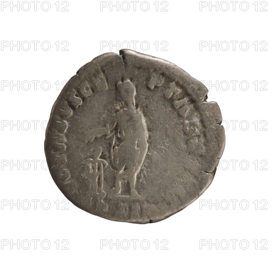 denarius, Antoninus Pius (86–161; Roman emperor 138–161). Obverse: ANTONINVS AVG PIVS PP TR P XXII — Emperor's head in a laurel wreath, right. Pearl border. Reverse: VOTA SVSCEPTA DE — The veiled emperor stands facing left, holding a patera above a tripod in his right hand, left hand at his side; under the line, OS II. Pearl border. Date: 158–159. Place: Rome, Roman Empire. Object: coin (denarius), weight 2.82 g, axis 180°.