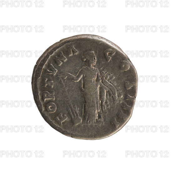 Denarius of Antoninus Pius (86–161; Roman emperor 138–161). Obverse: bust of the emperor in a laurel wreath facing right; pearl border. Inscription: ANTONINVS AVG PIVS PP TR P XXIII. Reverse: Fortuna standing facing right, holding a rudder resting on a sphere in her right hand and a cornucopia in her left; pearl border. Iconography: imperial bust; Fortuna (personification) with attributes cornucopia and rudder. Date: 159–160. Place: Rome, Roman Empire. Material: coin. Weight: 3.24 g.