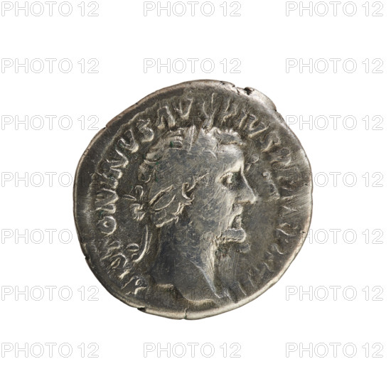 Denarius of Antoninus Pius (86–161; Roman emperor 138–161). Obverse: ANTONINVS AVG PIVS PP TR P XXIII — Emperor's head in a laurel wreath, facing right. Pearl border. Reverse: ROMA COS IIII — Roma seated facing left, holding Victoria in her right hand and a spear in her left. Pearl border. Date: 159–160. Roman Empire (27 BC–476). Rome. Coin; weight 3.15 g; axis 180°.