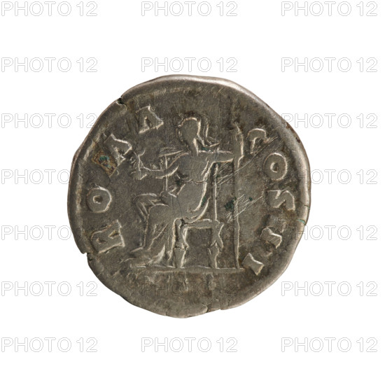 denarius, Antoninus Pius (86–161; Roman emperor 138–161) — iconography: busts, Roma (mythology), Victoria (personification/attribute), imperial busts, spear (attribute). Obverse: ANTONINVS AVG PIVS PP TR P XXIII — emperor's head in a laurel wreath, facing right; pearl border. Reverse: ROMA COS II, I — Roma seated facing left, holding Victoria in her right hand and a spear in her left; pearl border. Date: 159–160. Roman Empire (27 BC–476). Material: coin. Weight: 2.95 g.