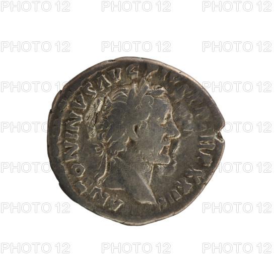 denarius, Antoninus Pius (86–161; Roman emperor 138–161) — iconography: bust, Salus (personification) feeding a snake; attributes: patera, scepter. Obv. ANTONINVS AVG PIVS PP TR P XXIII — Emperor's head in a laurel wreath, right; pearl border. Rev. SALVTI AVG — Salus stands facing left, right hand holding a patera from which she feeds a snake coiled around an altar, left hand holding a scepter; pearl border. Date: 159–160. Roman Empire (27 BC–476), Rome. Coin (denarius), weight 3.24 g, axis 180°.