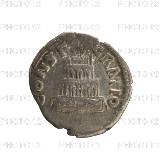 Denarius, Antoninus Pius (86–161; Roman emperor 138–161), posthumous issue for Marcus Aurelius (121–180; Roman emperor 161–180). Obverse: imperial head of Antoninus Pius right; pearled border; inscription 'ADV. DIVVS ANTONINVS' (abbreviated). Reverse: CONSECRATIO — four-tiered funeral pyre decorated with garlands and topped with a quadriga; pearled border. After 166 CE, Roman Empire (27 BC–476), Rome. Coin; weight 3.17 g; axis 180°.