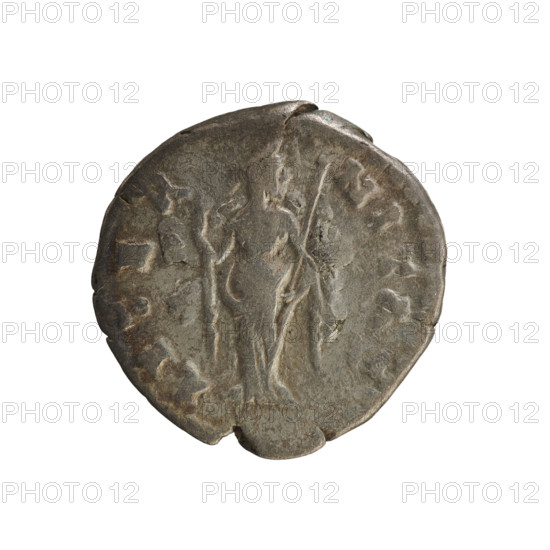 Denarius, Antoninus Pius (86–161; Roman emperor 138–161), Faustina the Elder (98–141; Roman empress 138–141). Obverse: DIVA AVG FAVSTINA — bust of the empress turned to the right, in drapery with hair in a bun on top of the head; pearl border. Reverse: AETERNITA — Venus stands turned to the right, lifting her veil with her right hand and holding a scepter in the left; pearl border. Roman Empire, 141–161. Coin (Rome), weight 2.88 g, axis 180°.