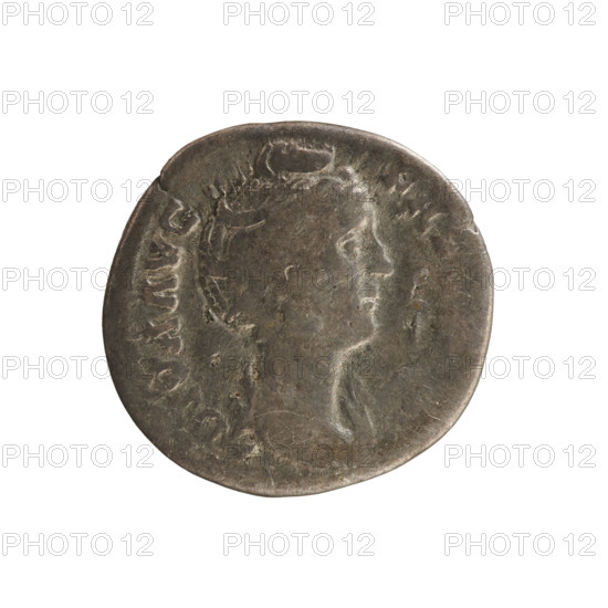 Denarius, after 141 CE. Roman Empire (27 BC–476). Obverse: DIVA AVG FA — bust of Faustina the Elder (98–141; Roman empress 138–141) turned right, draped, hair in a top bun. Reverse: PIETA — Pietas (personification) stands turned left, right hand casting incense onto a burning altar at left, holding a ciborium. Pearl border. Imperial busts of Antoninus Pius (86–161; Roman emperor 138–161) and Faustina the Elder referenced. Coin; weight 2.96 g; axis 180°.