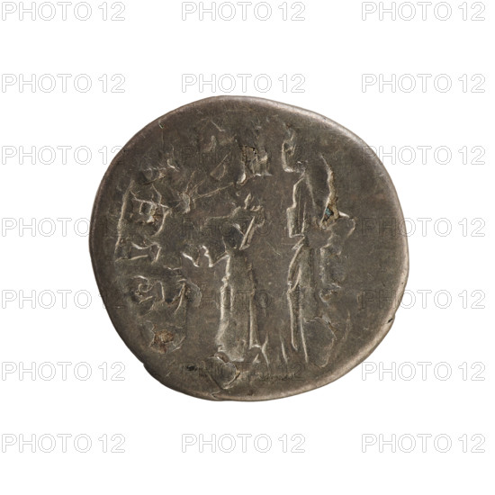 Denarius, after 141. Obverse: DIVA AVG FA — Bust of Faustina the Elder (98–141; Roman empress 138–141) turned right, draped, hair in a top bun. Reverse: PIETA — Pietas (personification) stands left, right hand casting incense onto a burning altar at left, holding a ciborium. Pearl border. Roman Empire (27 BC–476), Rome. Coin; weight 2.96 g; axis 180°.