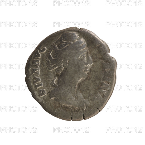 denarius, Antoninus Pius (86–161; Roman emperor 138–161); Faustina the Elder (98–141; Roman empress 138–141), busts; Faustina the Elder, treasures (numism); Antoninus Pius, Faustina the Elder — iconography; Venus (mythology), Venus Lifting the Veil (iconographic); imperial busts. Obv. DIVA AVG FAVSTINA (last part of legend poorly legible). Bust of the empress turned to the right, in drapery with hair arranged in a bun on top of the head. Reverse AETER NITAS. Venus stands turned to the right, lifting her veil with her right hand, holding a scepter in the left. 141–161, Roman Empire (27 BC–476), Rome; coin; weight 2.80 g; axis 180°