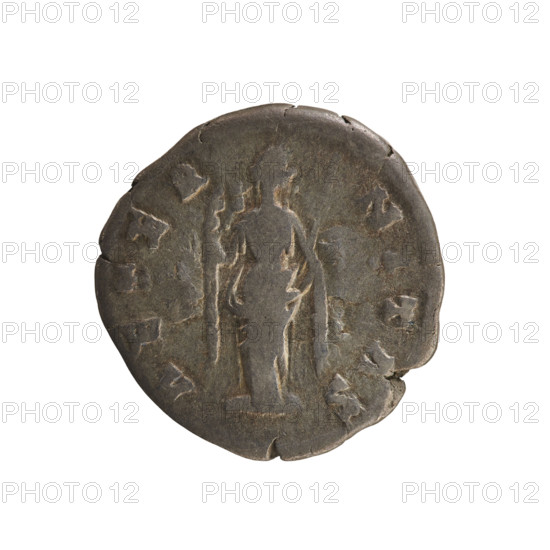 denarius, Antoninus Pius (86–161; Roman emperor 138–161), Faustina the Elder (98–141; Roman empress 138–141); obverse: legend DIVA AVG FAVSTINA (last part poorly legible), bust of the empress turned right, in drapery with hair in a bun; reverse: legend AETER NITAS, Venus standing turned right, lifting her veil with right hand and holding a scepter in left; 141–161 CE, Roman Empire (27 BC–476), Rome; coin; weight 2.80 g; axis 180°