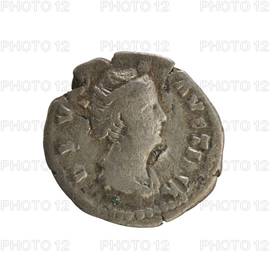 Denarius, after 141 CE. Obverse: bust of Faustina the Elder facing right, draped, hair in a bun; pearled border; inscription DIV AVSTI. Reverse: hexastyle temple with a seated statue of Faustina on a podium, temple roof decorated with a central quadriga and winged Victories at the sides; pearled border; inscription AED DIV FA. Imperial coin of Antoninus Pius (reigning 138–161), Faustina the Elder (98–141). Roman Empire (27 BCE–476 CE), Rome. Weight: 3.03 g.