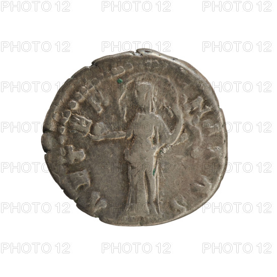 Denarius, after 141. Obverse: DIVA FAVSTINA — Bust of Faustina the Elder (98–141), Roman empress, turned right, draped, hair in a bun; pearl border. Reverse: AETERNITAS — Providentia (personification) standing left, holding a sphere in her right hand and supporting a veil floating around her head in her left; pearl border. Roman Empire (27 BC–476), Rome. Coin; weight 3.27 g; axis 180°. Makers: Antoninus Pius (86–161), Roman emperor (138–161).