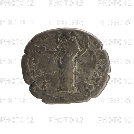 Denarius, after 141. Obverse: bust of Faustina the Elder (98–141), draped, hair in a bun, turned right; legend DIVA FAVSTINA. Reverse: Providentia standing left, holding a globe in her right hand and supporting a veil floating around her head in her left; legend AETERNITAS. Pearl border. Roman Empire (27 BC–476), Rome. Weight 3.07 g, axis 180°.