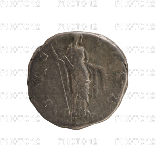 denarius, Antoninus Pius (86–161; Roman emperor 138–161), Faustina the Elder (98–141; Roman empress 138–141), busts, Faustina the Elder, Antoninus Pius, imperial busts, Ceres (mythology), Faustina the Elder - iconography, treasures (numism), ears of corn (attribute), scepter (attribute), Obv. DIVA FAVSTIN, (final letters poorly legible) Bust of the empress turned to the right, in drapery and with hair arranged in a bun on the top of the head. Pearl border. Rv. AVG VSTA (second part of the legend poorly legible) Ceres stands turned to the right, in her right hand she holds ears of corn lowered down, in the left a scepter. after 141, Rome, Roman Empire (27 BC–476), coin, weight 3.66 g, axis 180°.