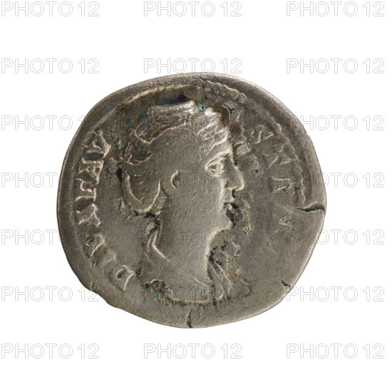 Denarius, after 141 CE. Obverse: legend 'DIVA FAV STIN.' Bust of Faustina the Elder turned to the right, draped, hair in a bun on top of the head; pearl border. Reverse: legend 'AVGVSTA.' Ceres stands turned right, holding lowered ears of corn in her right hand and a scepter in her left; pearl border. Roman, Rome; silver coin; weight 2.79 g; axis 180°.