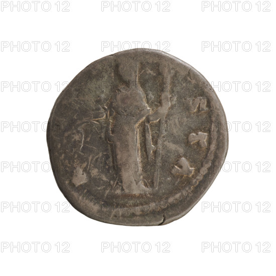 denarius, Antoninus Pius (86–161; Roman emperor 138–161), Faustina the Elder (98–141; Roman empress 138–141), busts, Antoninus Pius, Faustina the Elder, Ceres (mythology), imperial busts, ears of corn (attribute), torch (attribute). Obv. DIVA FAVSTINA — Bust of the empress turned to the right, in drapery and with hair arranged in a bun on the top of the head. Pearl border. Rev. A·STA — Ceres stands turned to the left, in her right hand she holds ears of corn lowered down, in her left hand a long, burning torch. Pearl border. After 141, Roman Empire (27 BC–476), Rome; coin; weight 3.13 g; axis 180°.