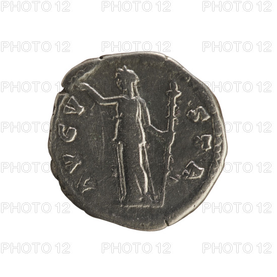 Denarius, Antoninus Pius (86–161; Roman emperor 138–161) and Faustina the Elder (98–141; Roman empress 138–141). Obverse: DIVA FAVSTINA — Bust of the empress facing right, draped, hair in a bun, pearl border. Reverse: AVGVSTA — Ceres stands facing left, right hand raised, holding a long flaming torch in her left, pearl border. Iconography: Ceres, torch (attribute), imperial busts. After 141 CE, Roman Empire (27 BC–476), Rome. Coin, weight 3.39 g.