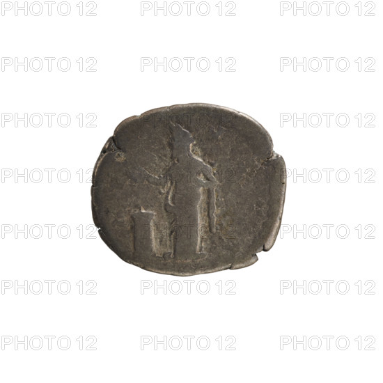Denarius, after 141 CE. Obverse: Bust of Faustina the Elder (98–141; Roman empress 138–141) turned right, draped, hair in a top bun; pearl border; legend begins DIVA FAV (first part poorly legible). Reverse: Pietas standing left, right arm raised and bent, hand over a burning altar, left arm bent at her side; pearl border. Emperor: Antoninus Pius (86–161; Roman emperor 138–161). Roman Empire (27 BC–476). Coin, weight 2.93 g, axis 180°.